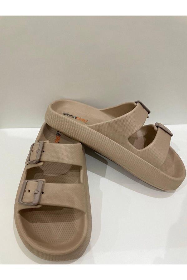 Simon Home Camel Çift Toka Kadın Platform Yazlık Terlik - Image 1