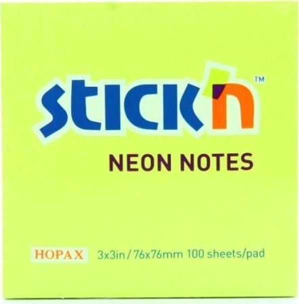 Hopax Stickn 21167 Yapışkanlı Not Kağıdı 100 Yaprak 76Mm X 76Mm Fosforlu Yeşil (12 Koçan) - Image 1