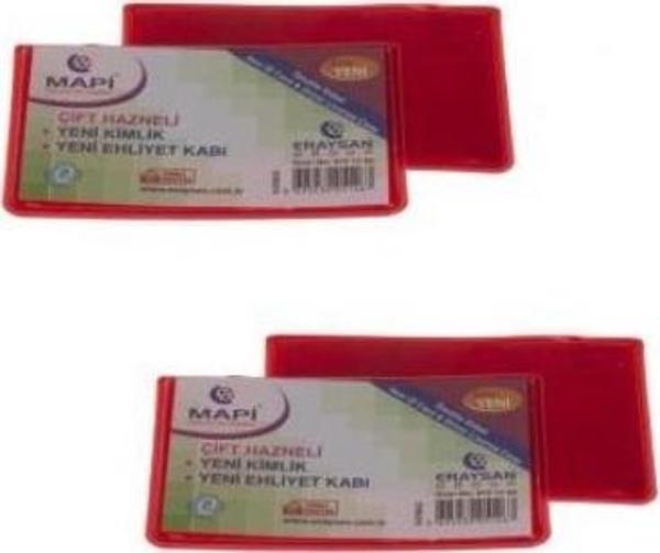 Mapi Kart Kabı Ehliyet Yeni Kimlik Çift Hazneli 100 Lü Kırmızı 910 12 61 (1 Paket 100 Adet) - Image 1