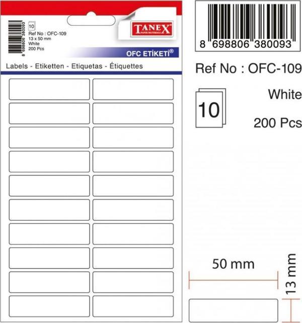Tanex Ofc-109 Ofis Etiketi Poşetli 13X50 Mm Beyaz (10 Lu Paket) - Image 1