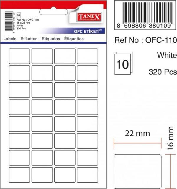 Tanex Ofc-110 Ofis Etiketi Poşetli 16X22 Mm Beyaz (10 Lu Paket) - Image 1