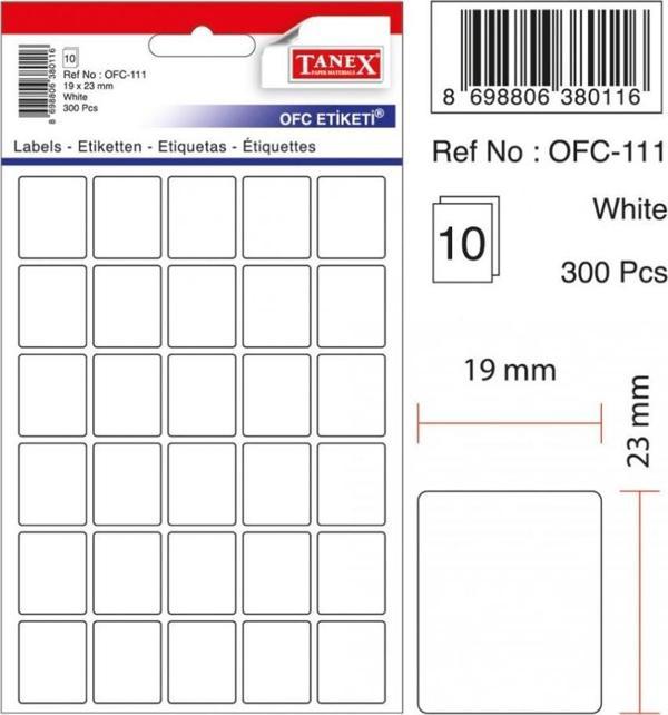 Tanex Ofc-111 Ofis Etiketi Poşetli 19X23 Mm Beyaz (10 Lu Paket) - Image 1