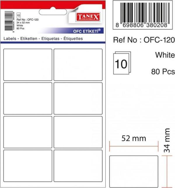 Tanex Ofc-120 Ofis Etiketi Poşetli 34X55 Mm Beyaz (10 Lu Paket) - Image 1