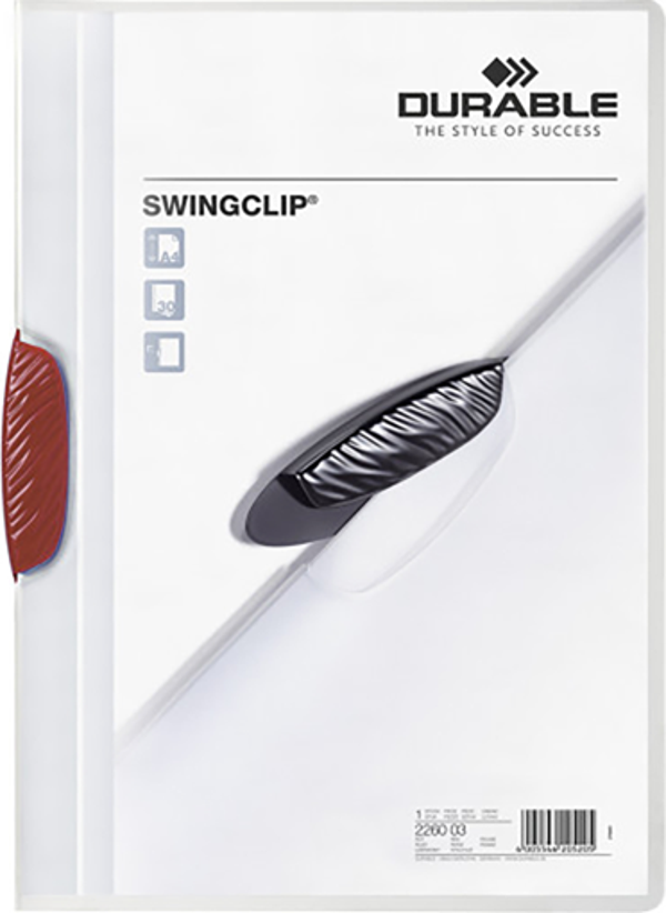 Durable 2260-K A4 Sıkıştırmalı Dosya Swingclip Ortadan Klipsli 30 Sayfa Kırmızı (5 Adet) - Image 1