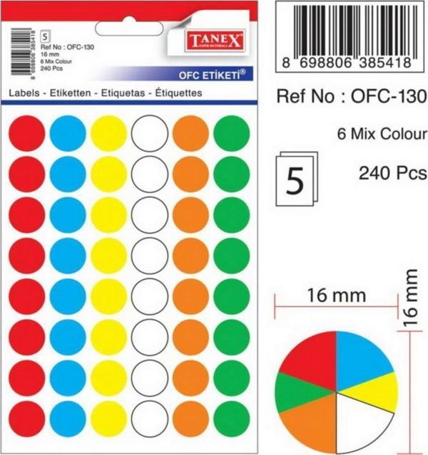 Tanex Ofc-130 Renkli Yuvarlak Ofis Etiketi 16 Mm 5 Syf-240Adt - Image 1