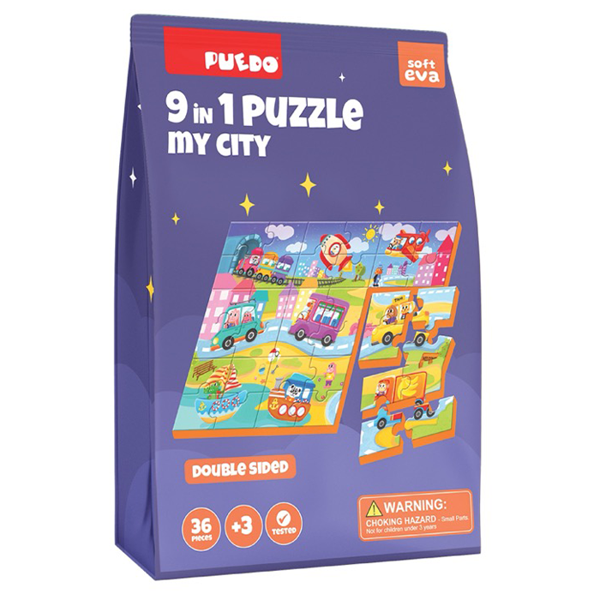 Puedo 36 Parça 9in1 Çift Taraflı Puzzle - My City - Image 1