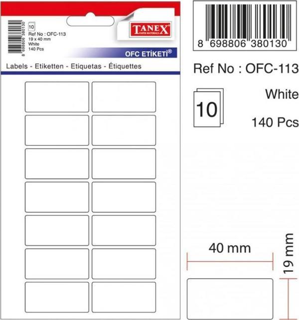 Tanex Ofc-113 Ofis Etiketi Poşetli 19X40 Mm Beyaz (10 Lu Paket) - Image 1