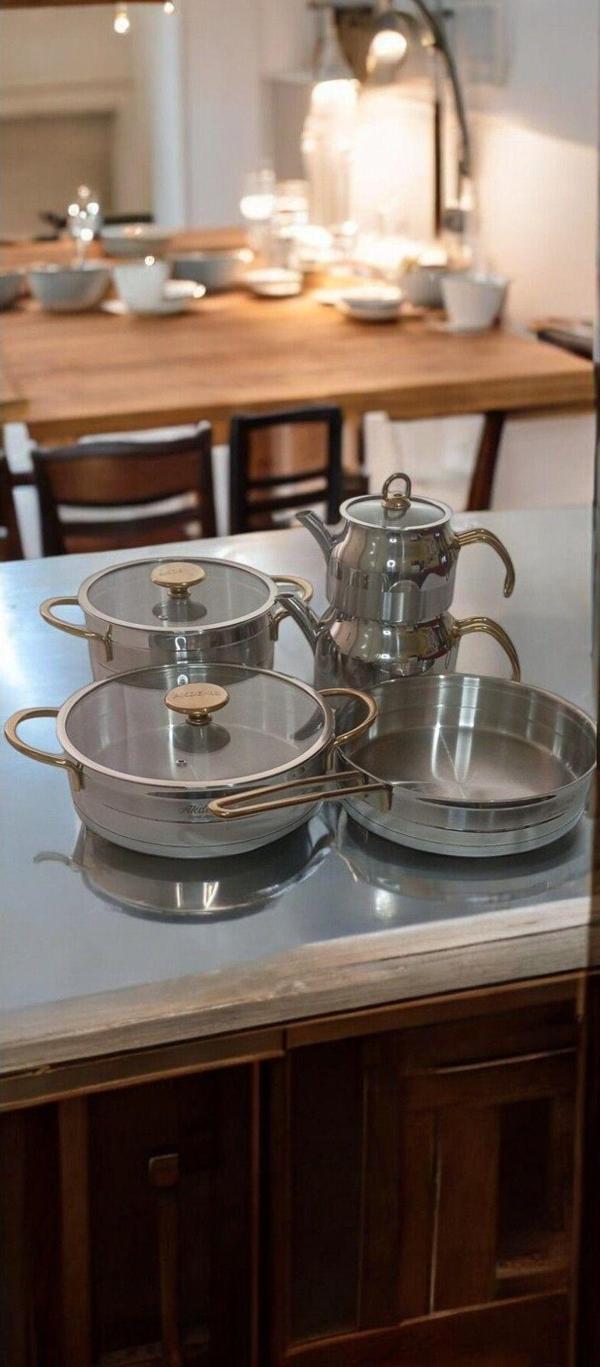 Akdeniz 9 Parça Platinyum Çelik Tencere Seti - Image 1