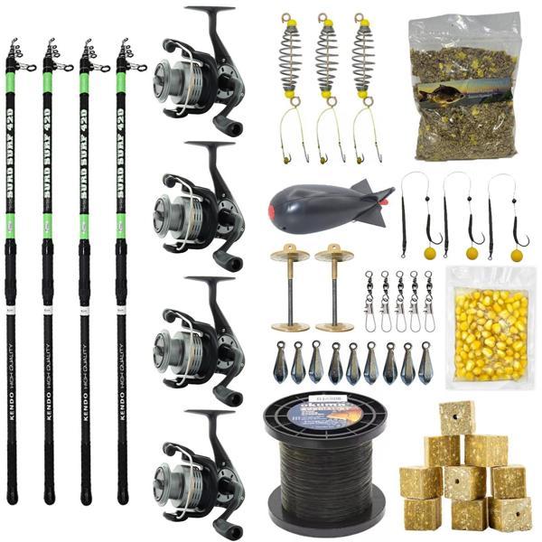 YekOutdoor Full Çeşit 4'lü Okuma Göl Seti Kendo Suro Surf 420cm 100-200gr Olta Kamışı&Okuma Revenger RV-55 FD Olta Makin - Image 1