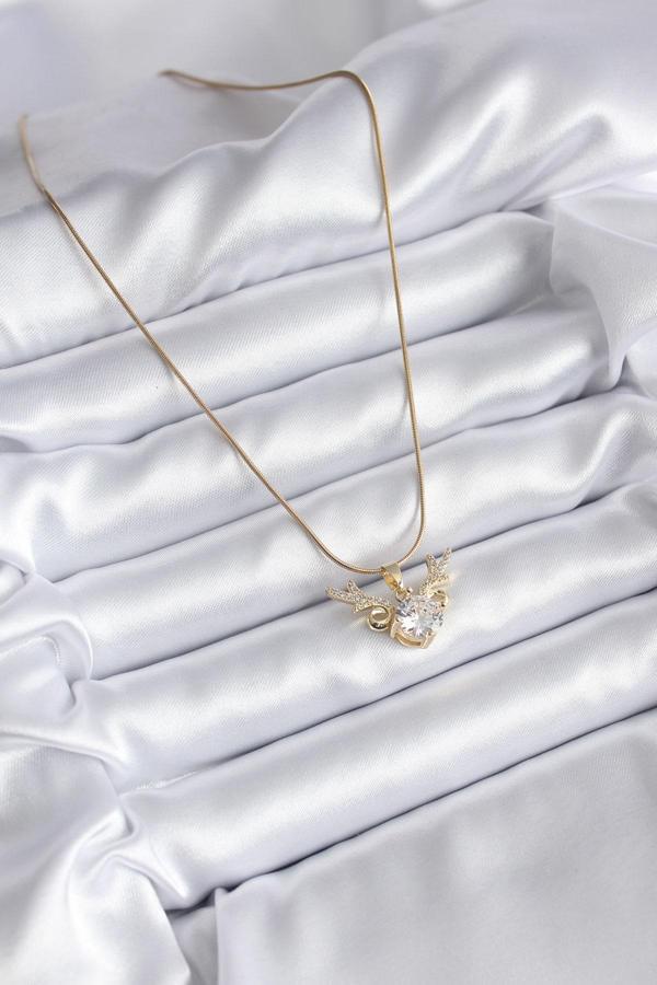 Zarif Kadın için Golden Çelik Zirkonlu Boynuz Kolye - Image 1