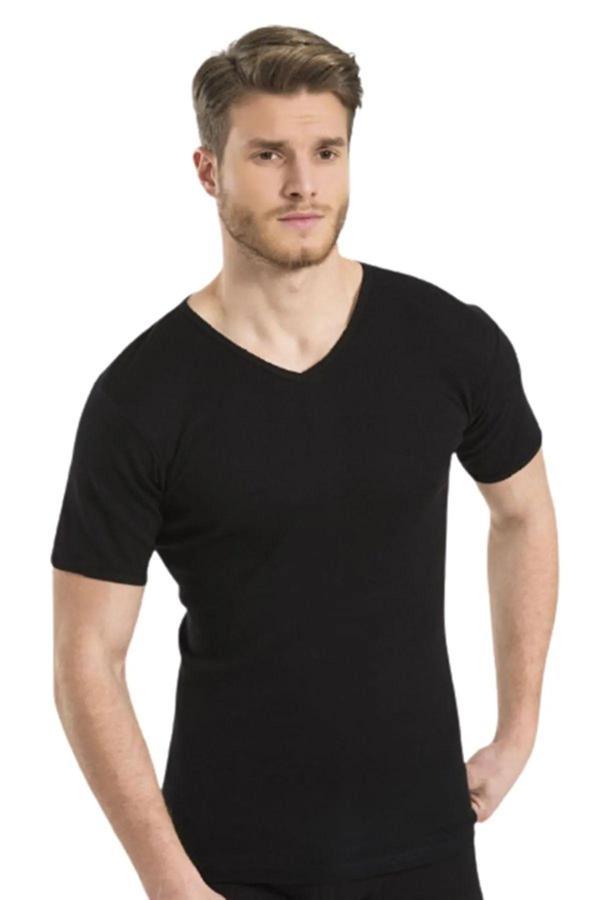 Altunkoza Underwear Has Altunkoza 12'Li Siyah Likralı V Yaka Erkek Fanila 14006 - Image 1