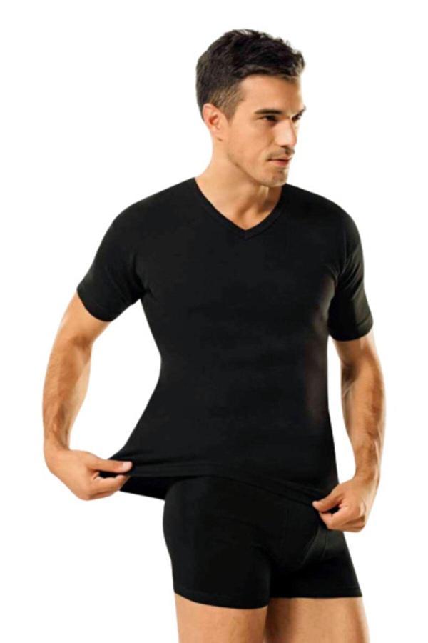 Güryıldız Underwear Güryıldız 3'Lü Siyah Ribana V Yaka K.Kollu Erkek Fanila 24005 - Image 1
