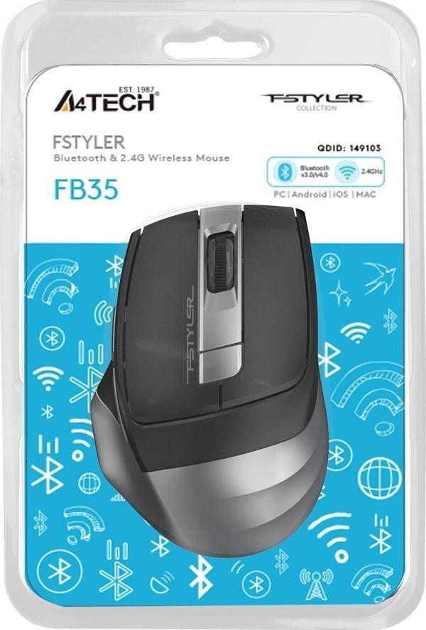 A4 Tech Nano Optik Bluetooth 2.4G 2000 Dpi Kablosuz Mouse Gri FB35 - Image 1