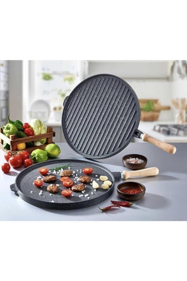Eda Granit Grill Çift Taraflı Izgara ve Gözleme Tavası Yuvarlak 36 cm - Image 1