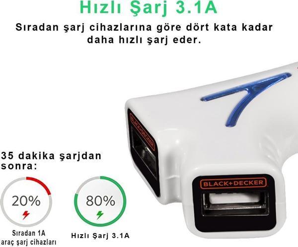 Black&Decker PIUSB2BE 3.1 Amper Çift Çıkışlı USB Araç Şarj Cihazı - Image 1
