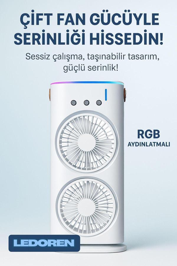 Çift Pervaneli Spreyli Fan çift uçlu sprey su buharlı vantilatör nemlendirici Fan ile LED ışık - Image 1