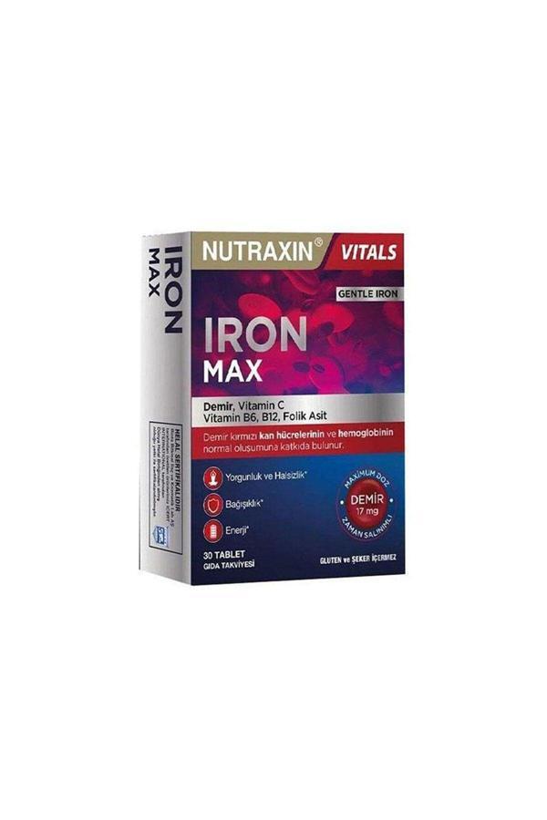 Nutraxin Iron Max 17 Mg 30 Tablet Demir Vitamin C Vitamin B6 B12 Folik Asit İçeren Takviye Edici Gıda - Image 1