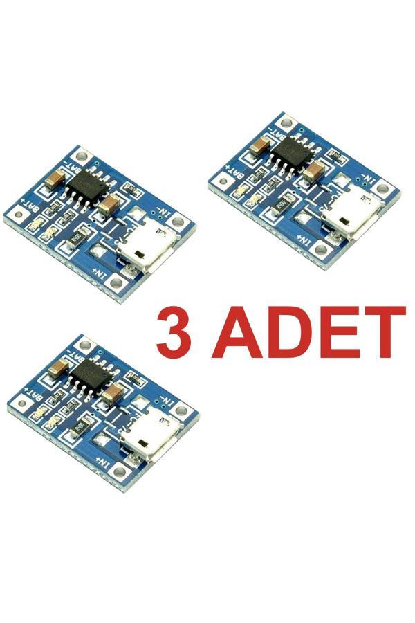 Rodevino Tp4056 Şarj Modülü 3 Adet 18650 Mini Şarj Modülü Lion Lityum Pil Mikro Usb 5V 1A - Image 1