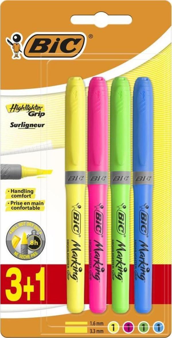 Bic Marking Highlighter Grip Kalem Tipi Fosforlu İşaret Kalemi 1,6 - 3,4 Mm (3+1 Set) 824757 - Image 1