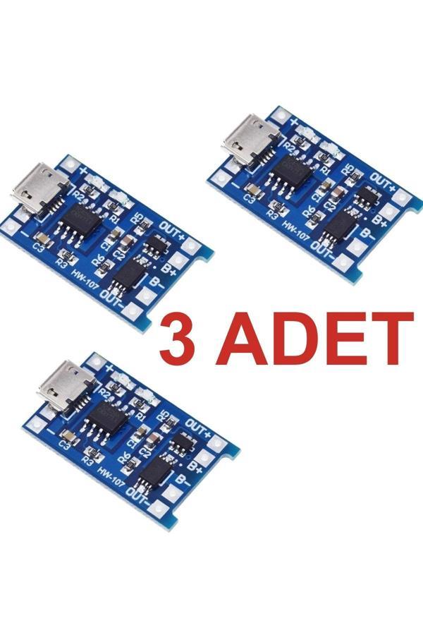 Rodevino 3 Adet Tp4056 Mikro Usb Akım Korumalı 1A 3,7V Lityum Pil Şarj Devresi - Image 1