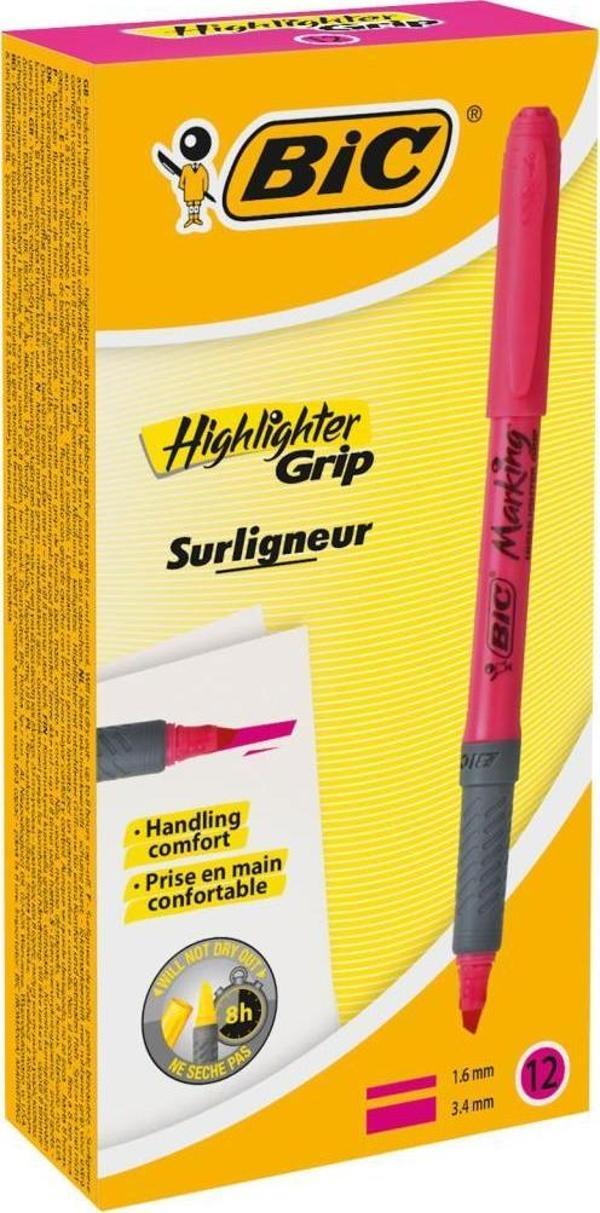 Bic Marking Highlighter Grip Kalem Tipi Fosforlu İşaret Kalemi 1,6 - 3,4 Mm Pembe (12 Li Kutu) - Image 1