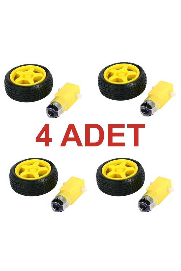Rodevino 4 Adet - Arduino Robot Tekerlek Ve Dc Motor Seti - Redüktörlü Motor 250 Rp - Image 1