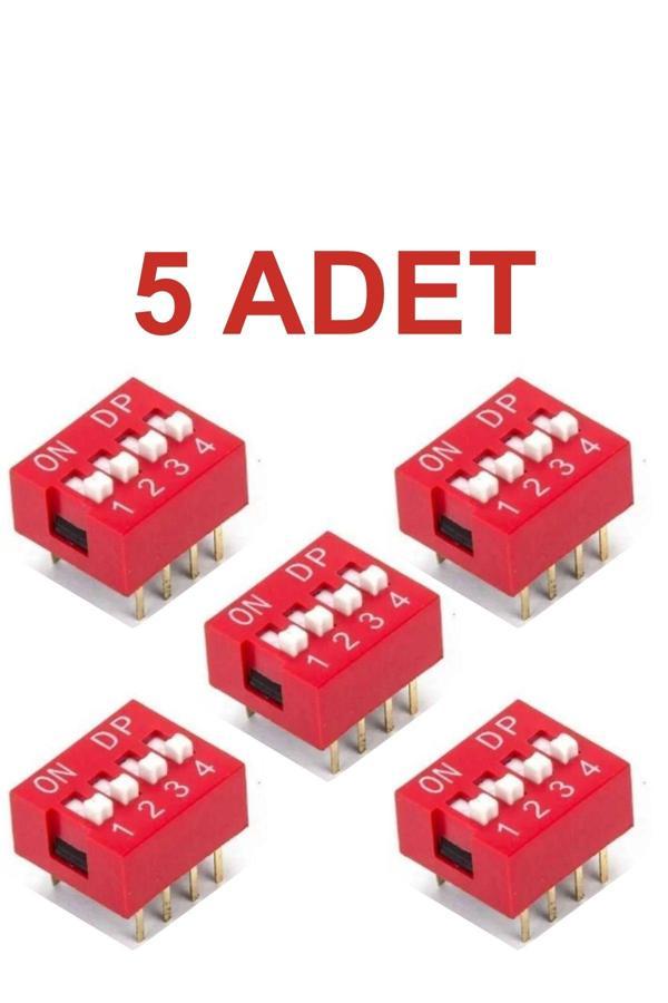 Rodevino 5 Adet 4 Pin Dıp Switch Kırmızı On‑Off 2.54 Mm Pcb - Image 1