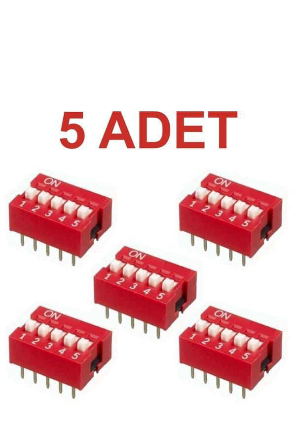 Rodevino 5 Adet 5 Pin Dıp Switch Kırmızı On‑Off 2.54 Mm Pcb - Image 1