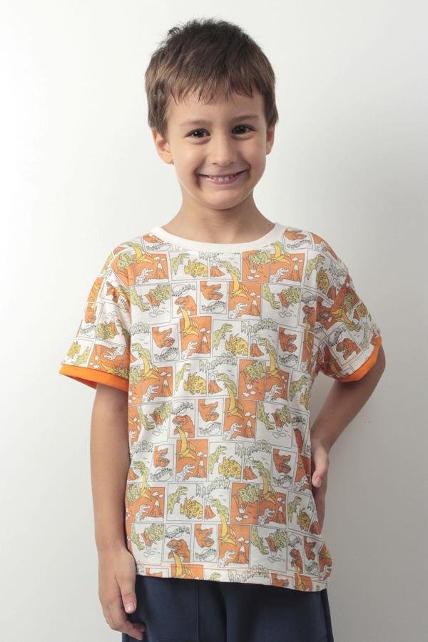 Erkek Çocuk Dinozor Desenli Yazlık Tişört - Renkli Pamuklu Kısa Kollu Tshirt - Image 1