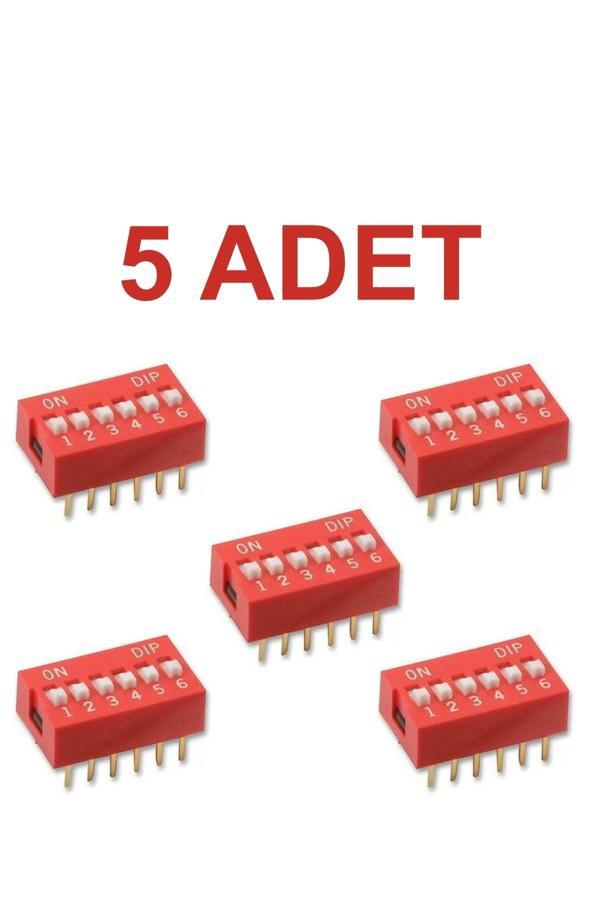 Rodevino 5 Adet 6 Pin Dıp Switch Kırmızı On‑Off 2.54 Mm Pcb - Image 1