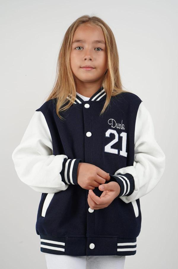 Unisex Çocuk Kolej Montu Lacivert Beyaz Renkli Spor Tarz Mevsimlik Bomber Ceket - Image 1