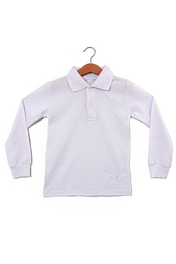 Erkek Çocuk Uzun Kollu Beyaz Polo Yaka Tişört - Pamuklu Günlük Okul Kıyafeti - Image 1