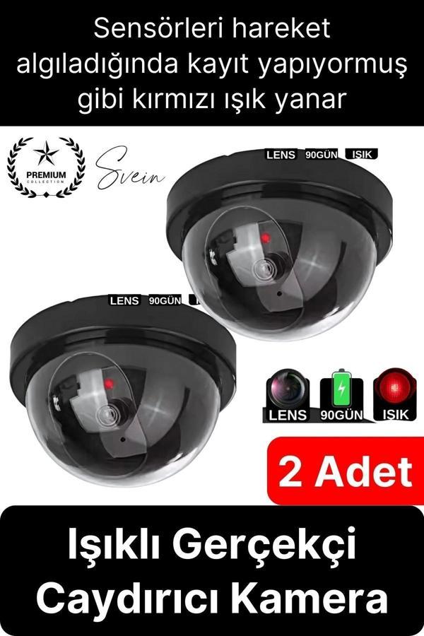 2 Ad. Caydırıcı Dome Güvenlik Kamerası Led Işıklı Hırsız Sensörlü Apartman Yazlık Maket Ev - Image 1