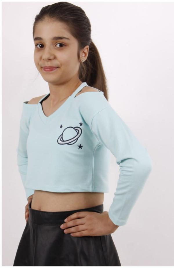 Toontoy Kız Çocuk Gezegen Baskılı Crop Tişört - Image 1