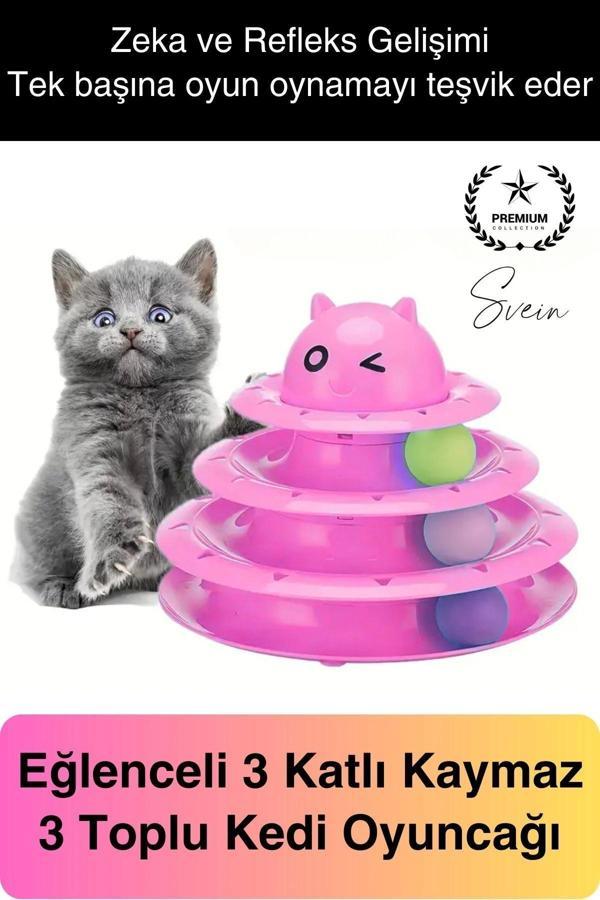 3 Katlı 3 Toplu Kedi Oyuncağı Yuvarlak Eğlence Dönen Hareketli ABS Plastik Çıngıraklı Zeka Gelişim - Image 1