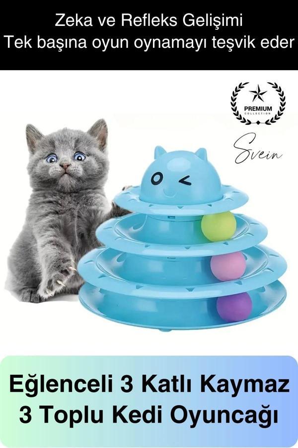 3 Katlı 3 Toplu Kedi Oyuncağı Yuvarlak Eğlence Dönen Hareketli ABS Plastik Çıngıraklı Zeka Gelişim - Image 1