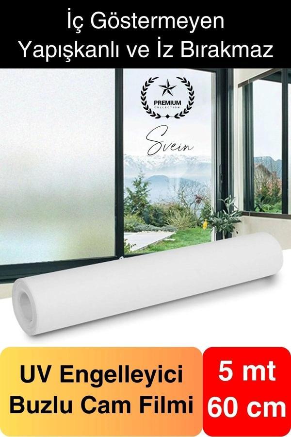 5 Metre x 60 cm Uv Engelleyici Buzlu Cam Filmi İç Göstermeyen Güneş Engelleyen Yapışkan Banyo Ofis - Image 1