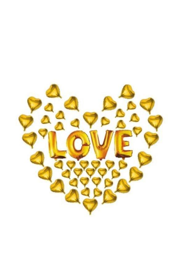 İkm Balon Kalpli Love Folyo Balon Seti Gold 50 Parça - Image 1