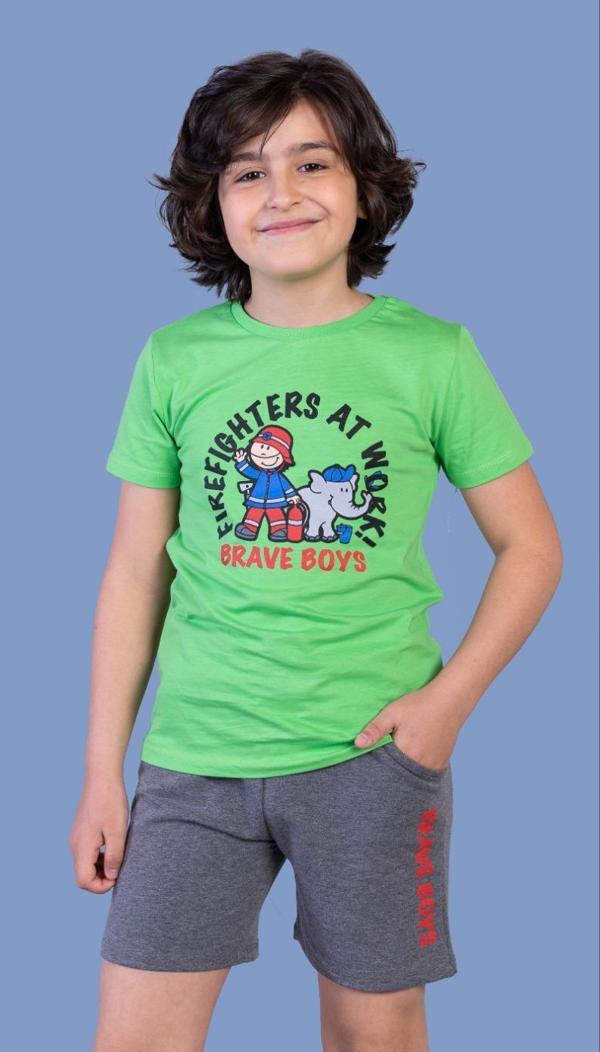 Toontoy Erkek Çocuk İtfaiye Adam Baskılı Şortlu Takım - Image 1