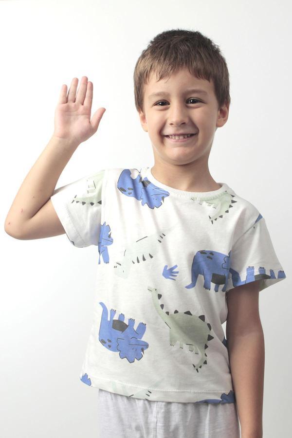 Erkek Çocuk Dinozor Desenli Pamuklu Tişört - Yazlık Kısa Kollu Günlük Üst - Image 1