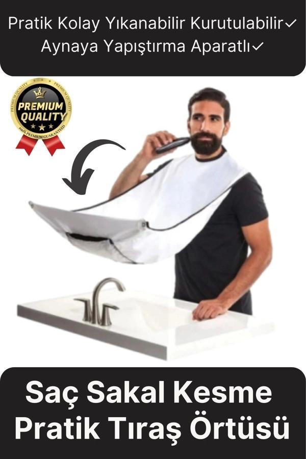 Pratik Hijyenik Vakumlu Aynaya Yapıştırma Aparatlı Beyaz Kesme Örtüsü Evde Saç Sakal Tıraş Önlüğü - Image 1