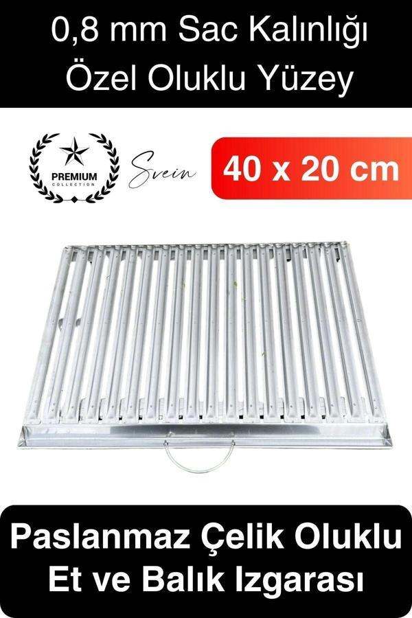 Premium 40 x 20 cm Paslanmaz Çelik 0,8 Kalın Oluklu Izgara Mangal Piknik Kamp Et Balık Kebap Pişirme - Image 1
