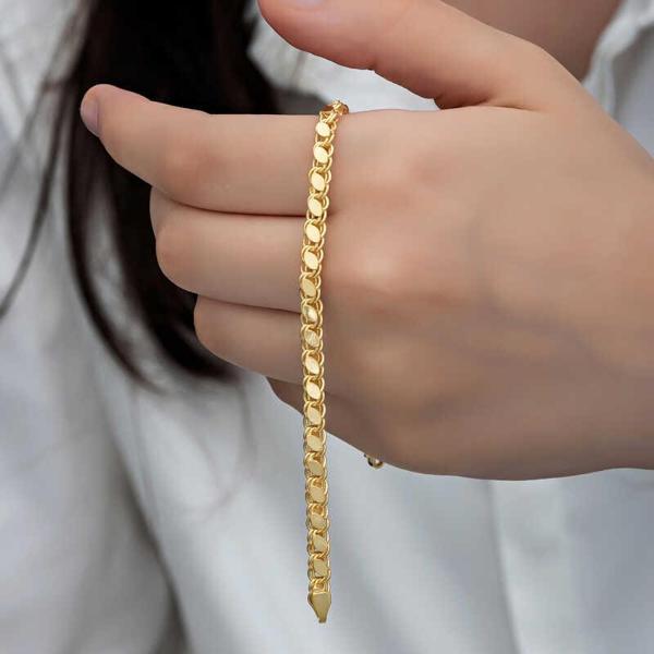 Gümüş Gold Pullu Zincir Kadın Bileklik - Image 1