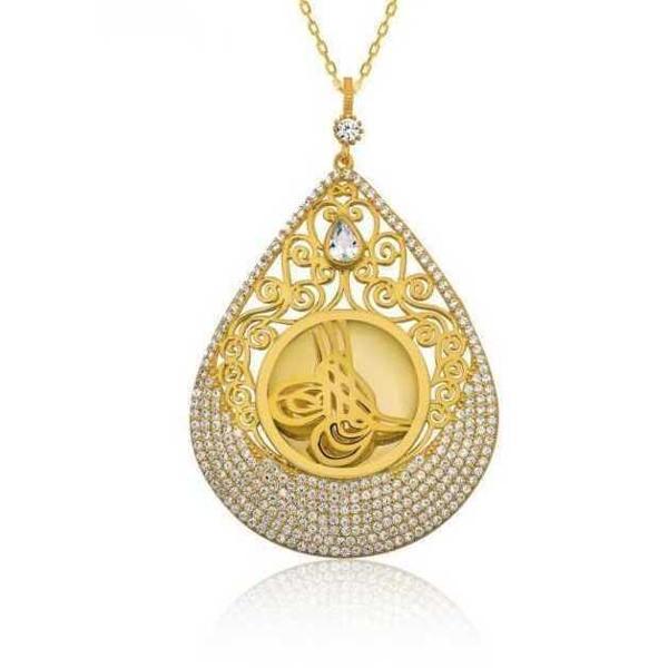 Gümüş Gold Tuğra Bayan Kolye SL6935 - Image 1