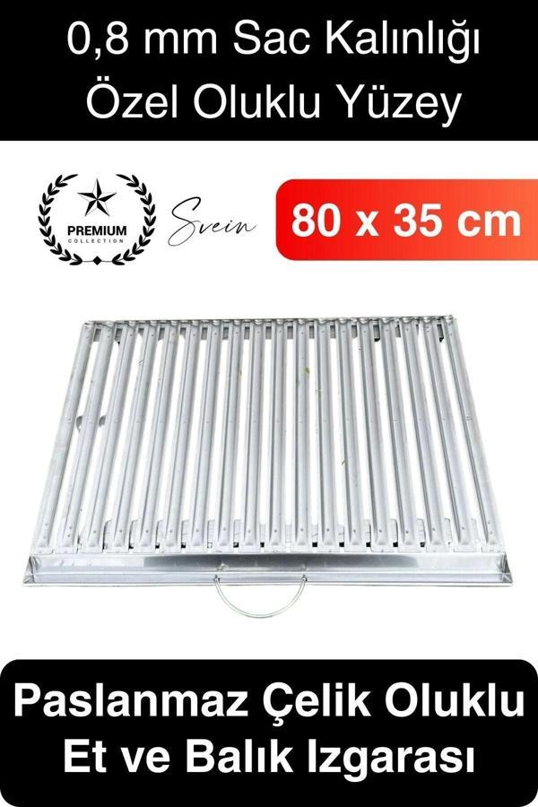 Premium 80 x 35 cm Paslanmaz Çelik 0,8 Kalın Oluklu Izgara Mangal Piknik Kamp Et Balık Kebap Pişirme - Image 1