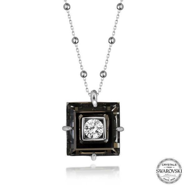 Swarovski Crystal Taşlı Top Zincir Siyah Elmas Gümüş Kadın Kolye SL5634 - Image 1