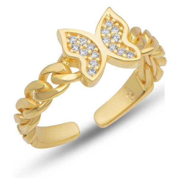 Gümüş Ayarlanabilir Gold Kelebek Kadın Yüzük SL5392 - Image 1