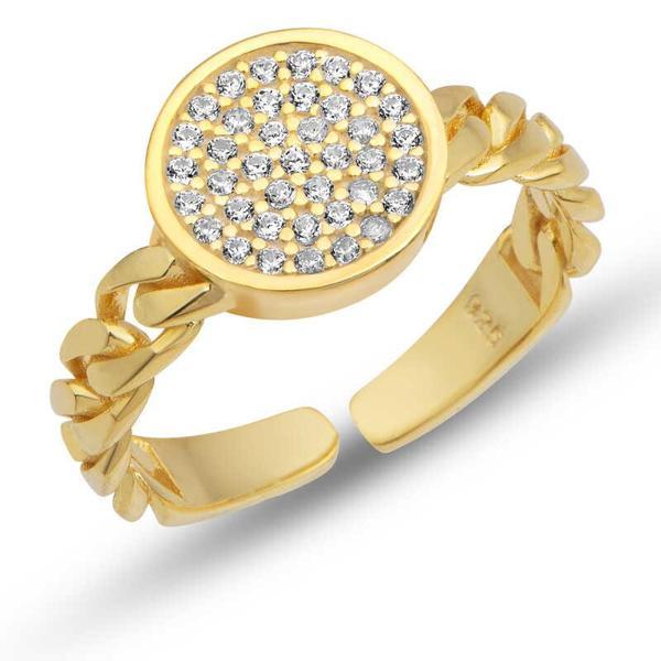 Gümüş Ayarlanabilir Gold Yuvarlak Zirkon Taşlı Kadın Yüzük SL5397 - Image 1