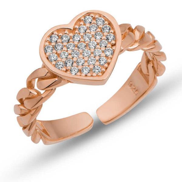 Gümüş Ayarlanabilir Rose Kalpli Kadın Yüzük SL5391 - Image 1