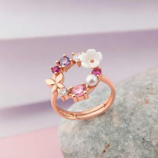 Gümüş Ayarlanabilir Rose Manolya Çiçeği Kadın Yüzük  SL5384 - Image 1